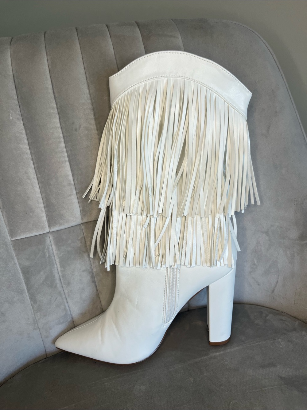 White Fringe High-Heel Western Boots - Women